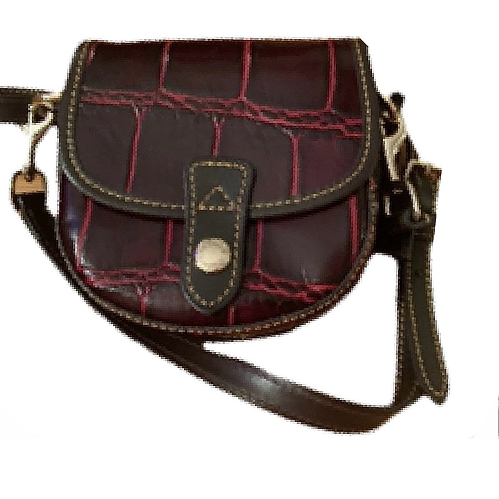 🦆Dooney & Bourke Croc- Embossed Leather Brown Cognac Mini Flap Crossbody🦆 - Picture 3 of 17
